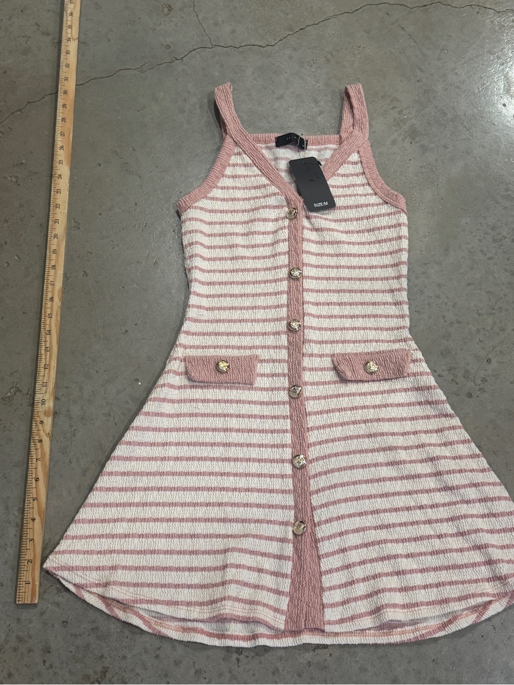 Girls Pink & White Striped Knit Button-Front Dress - Picture 2 of 4